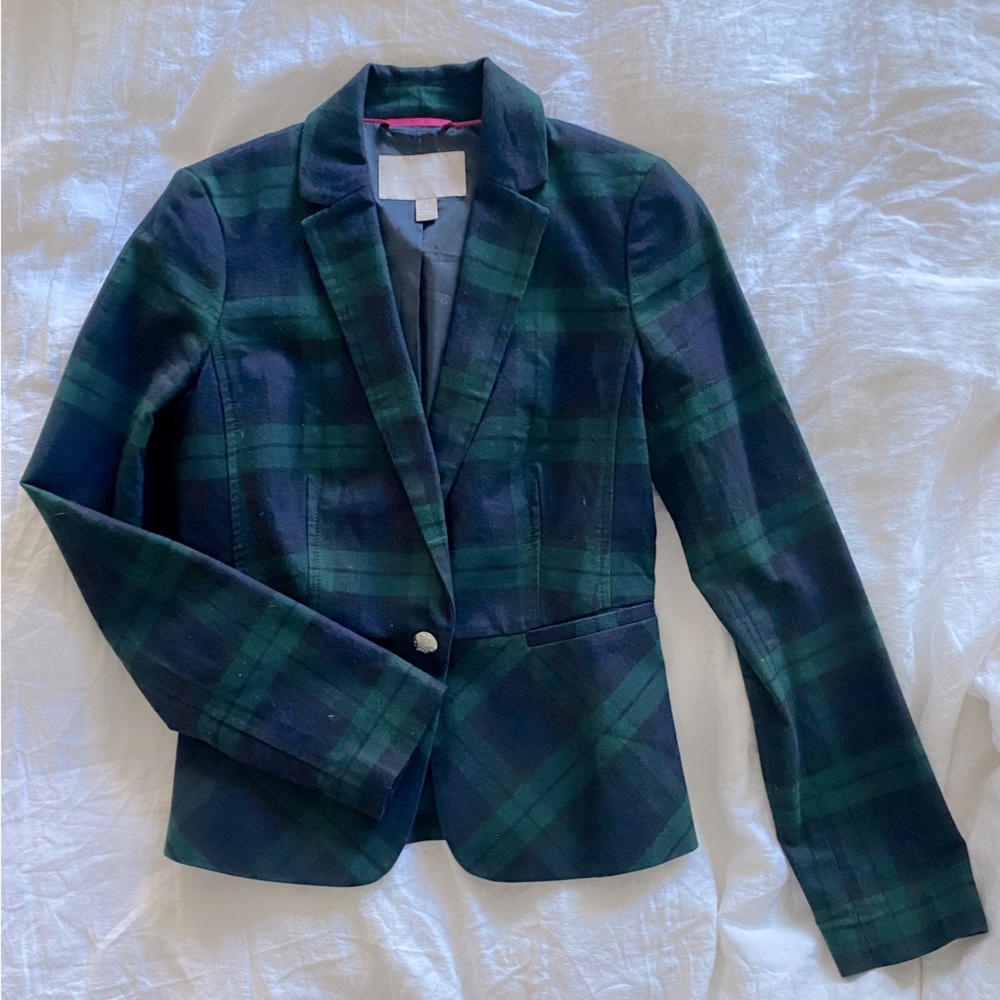 Banana Republic blue/green tartan cotton blazer (matching print pants too)